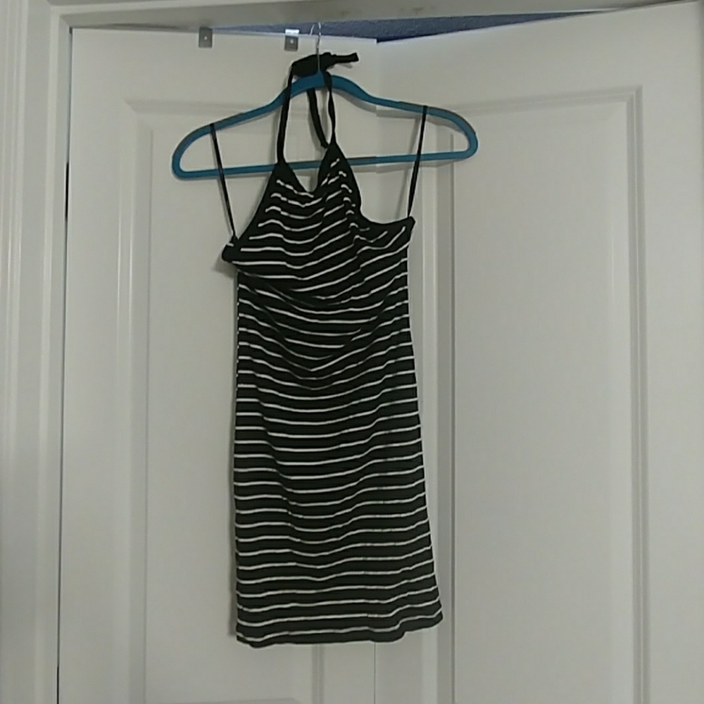 Cute ribbed bodycon halter dress